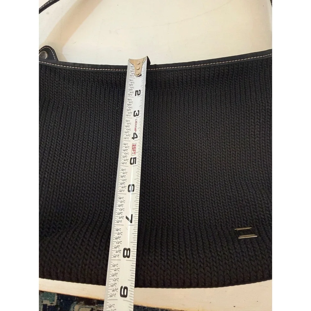The Sak Shoulder Bag Womens Medium Black Knit Leather Strap Floral Lining